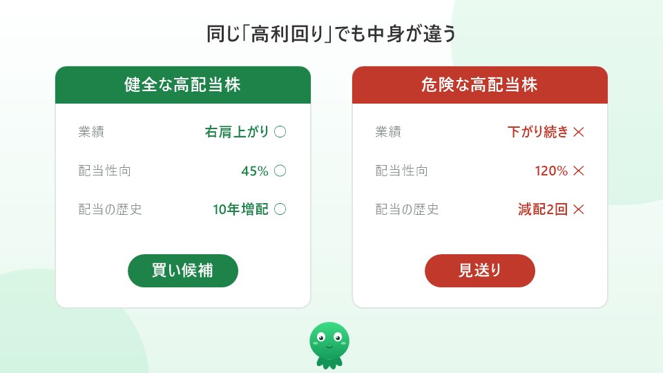 健全な高配当株と危険な高配当株の違いを比較したイラスト
