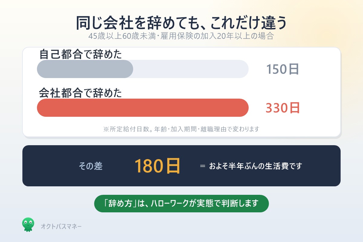 自己都合150日と会社都合330日 所定給付日数の差は180日