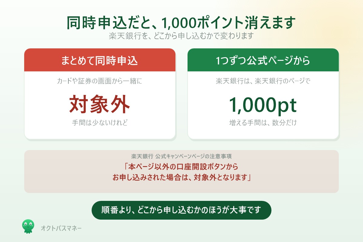楽天銀行を同時申込すると1000ポイントが対象外になる 別々に申し込むと受け取れる