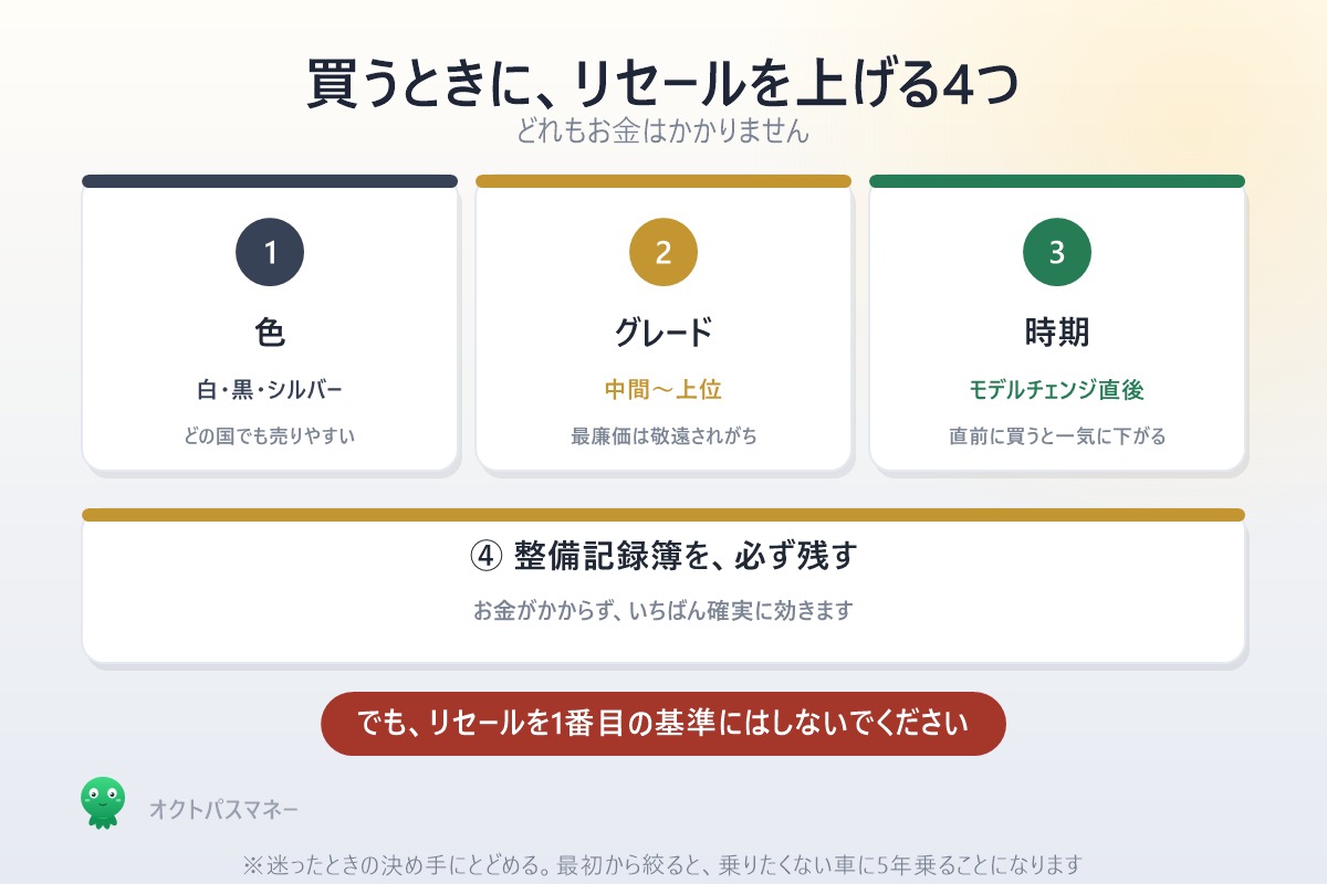リセールを上げる4つ 色 グレード モデルチェンジの時期 整備記録簿